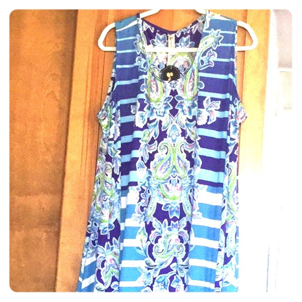 Pretty paisley blue and green dress.